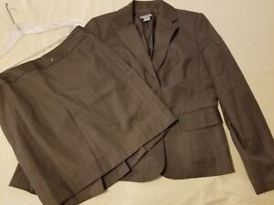 Womens Ann Taylor Wool Skirt Suit 6 Gray Grey Jacket Blazer