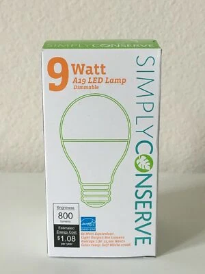 BRAND NEW Simply Conserve LED A19 Bulb 9 Watt DIMMABLE 60 W EQ COOL-WHITE 4000K - Image 1 of 3