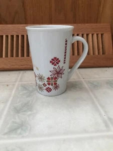 Starbucks Navidad Estrechas Altas Tazas de Café Pointsetta y Copos de Nieve Rojo y Tostado - Imagen 1 de 6