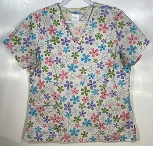 Scrub Top womens size M Medium Spring Flowers pink green blue purple white - Picture 1 of 4