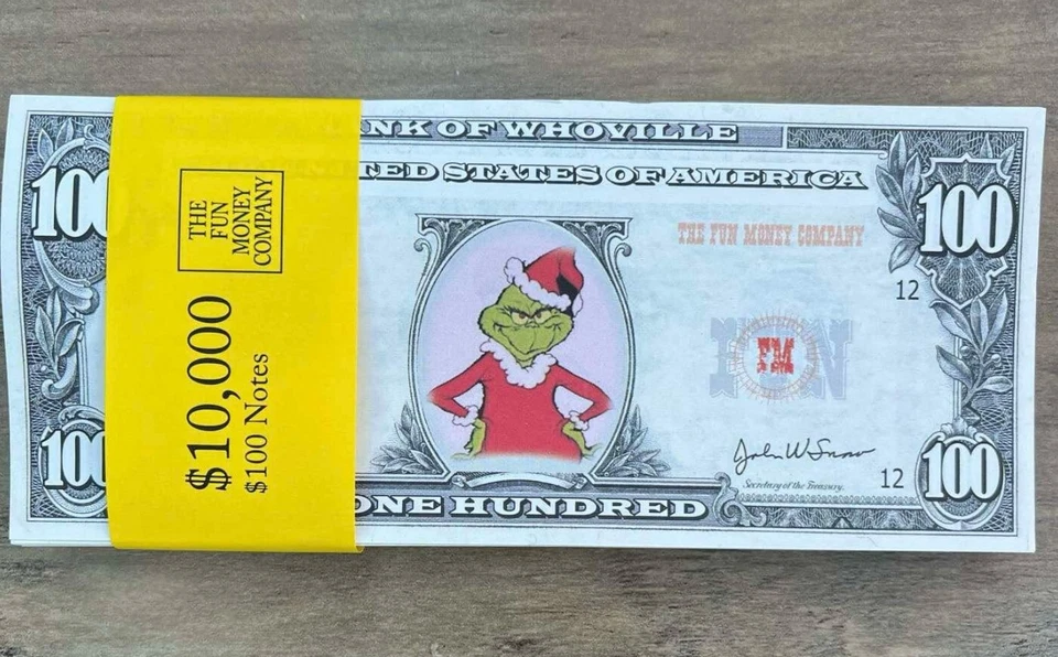 FUN MONEY COMPANY THE GRINCH THEMED DOLLARS (PRETEND) Novelty Cash/Stocking Filler/Fancy Dress