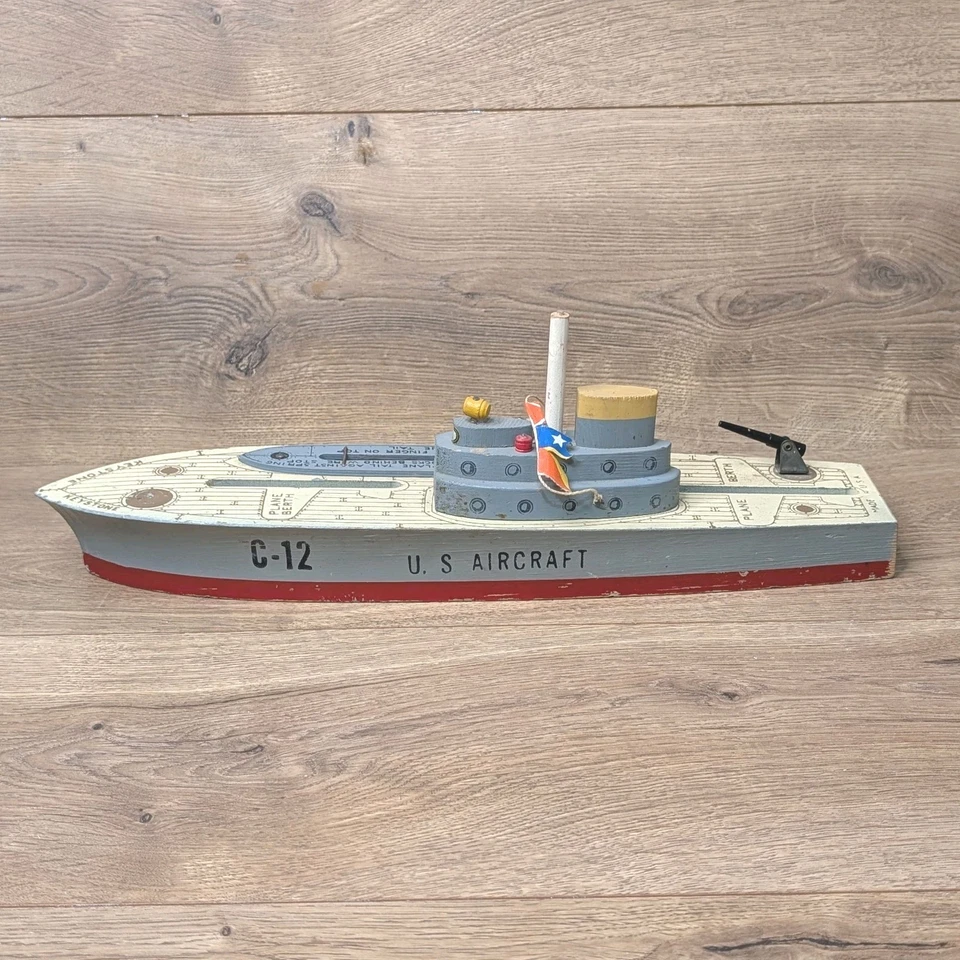 Keystone C-12 Aircraft Carrier 1930s Wooden Toy Boat Ship - Image 1 of 4