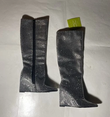 Новый размер 7,5 М женщин Gianni Bini молнии колена на танкетке ботинки ткани со стразами - Изображение 1 из 4