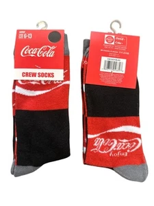 COCA-COLA Soda Mens Size 6-13 Crew Socks Red Black White Gray Iconic Logo Design - Picture 1 of 1