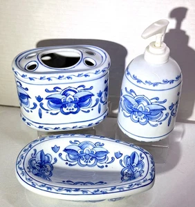 Blue Harbor Blumenmotiv Porzellan 3-teiliges Badezimmer Waschtisch Set Seife Zubehör - Bild 1 von 15