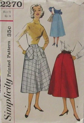 VTG 50s Simplicity 2270 Misses 25"W 34"H Full A-line Retro SKIRT Pattern POCKETS - Image 1 of 2