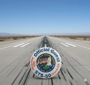 NASA STS-50 Ufficiale Ospite Pinback Pulsante Space Shuttle Columbia Crew Collectibl - Foto 1 di 3