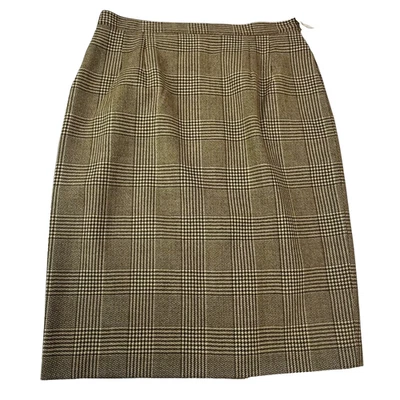 Vtg USA TALBOTS Houndstooth Check Pure Wool Pencil Skirt Womens 14 Brown NWT - Image 1 of 4