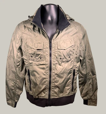 Michael Kors Hooded Nylon Rain Jacket Full Zip Olive Green Womens Medium RN79675 - Image 1 of 4