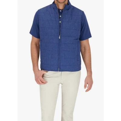 PETER MILLAR Countryside Navy Plaid Wool-Blend Quilted Zip up Vest Size XL $245 - Image 1 of 4