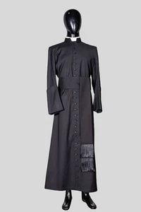 Hervorragende schwarze Woll-Priester-Soutane perfekt für formelle liturgische Dienste - Bild 1 von 2