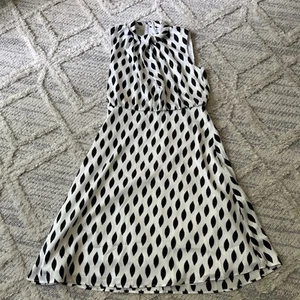 Ann Taylor Spotted Twist Neck Sleeveless Flare Midi Dress Black White Print Sz 4 - Picture 1 of 8