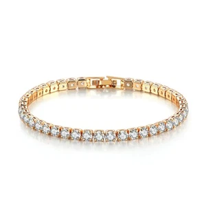 Gold Plated Stainless Steel Zircon Diamond Tennis Bracelet 7.48 Inch Jewelry - Picture 1 of 2