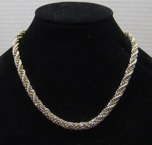 Vtg Designer Look Two-Tone Twisted Chain Necklace Gold & Silver Tone 18"x3/8"Dia - Picture 1 of 6