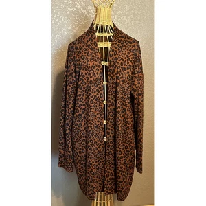 Sanctuary Women's Leopard Print Long L Open Cardigan Sweater Stretchy Cozy Work - Picture 1 of 15
