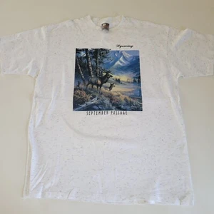Vintage Oneita Made in USA Wyoming T Shirt Deer Mountain Graphic Size XL NWT NOS - Picture 1 of 8