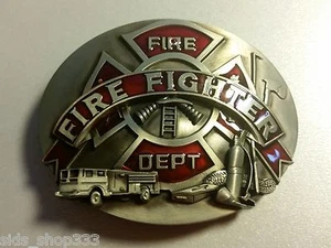 ♈ FIRE DEPARTMENT Belt Buckle red inlets ♈ Fire Dept Great gift.Classic style - Picture 1 of 4