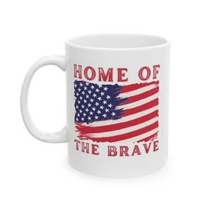 Home Of The Brave, Patriotic Mug, 4th of July Gift, America Coffee Cup, USA Flag - Picture 1 of 5