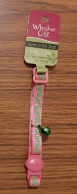 Whisker City Pink & Green Glow in the Dark collar with safety release & bell 🐈
