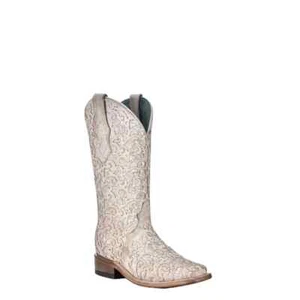 CORRAL WOMEN'S WHITE GLITTER OVERLAY SQUARE TOE WESTERN BOOT - C4059 - Picture 1 of 1