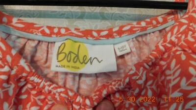  Boden Girls Size 9-10 Orange/White Leaf Design Sleeveless  Shirt Straps/tie bow - Image 1 of 4