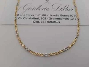 18K YELLOW WHITE GOLD CHAIN 3 MM FLAT CLASSIC EYE LINK 19.7 INCH. MADE IN ITALY - Picture 1 of 11