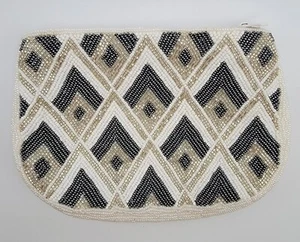 Vintage Beaded Purse Clutch Evening HandBag Bridal Formal Deco Zip Metallic Bag - Picture 1 of 12