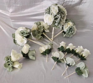 Wedding Bouquet Package, Ivory, Green, White, Roses, 14 Pieces - Picture 1 of 24