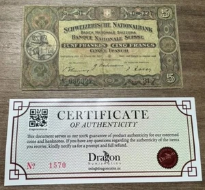 Suiza - Billete 5 Francos / Francos - 31.8.1946 - Serie 31 Z Circulado - Imagen 1 de 2