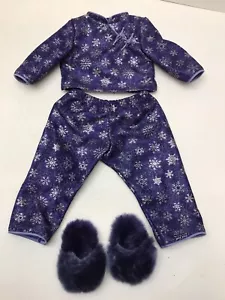American Girl 2002 Purple Snowflake Satin PJs Pants Shirt Shoes Outfit Retired - Picture 1 of 9