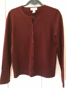 Rena Rowan Beaded Cardigan Sweater, Burgundy Red, Size Small, ECU - Picture 1 of 6