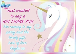 BIGLIETTI RINGRAZIAMENTI COMPLEANNO BAMBINI UNICORNO PERSONALIZZATI RAGAZZE - Foto 1 di 3