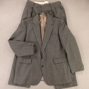 VTG Haggar Suit XL Gray Windowpane Check Wool Jacket Pants USA 46R 38x30 - Picture 1 of 24