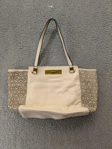 Elliot Lucca Tote Bag Purse Ivory Large Leather body polyurethane trim euc - Picture 1 of 8