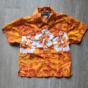 Faded Glory Boys Sz 4 Orange White Print Aloha Hawaiian Style Shortsleeve Shirt - Picture 1 of 3