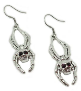 Gothic Silver Spider Skull Arachnid Earrings Goth Witch Vampire Halloween - Picture 1 of 14