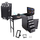 Byootique Rolling Manicure Table Portable Nail Table Rolling Makeup Case Black