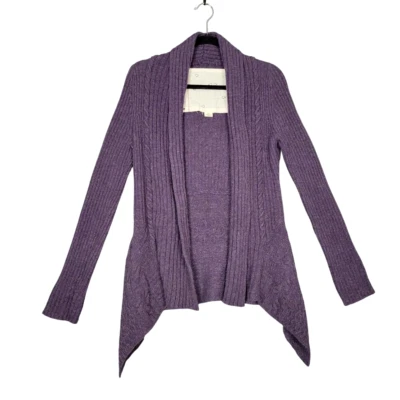 Cárdigan Anthropologie BIRDS ON A WIRE Púrpura Lana Tejido con Cable Chal Abierto TALLA XS Foto 1 de 4