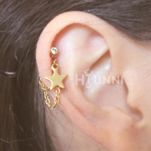 20g 16g Estrella Doble Cadena Perno para la Oreja, Pendiente de Cartílago Colgante, Hiunni - Imagen 1 de 7