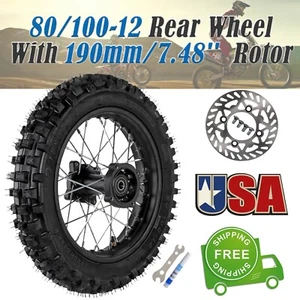 80/100-12 Rear Wheel With Brake Disc Rotor For 110cc 125cc CRF50 Dirt Pit Bike - Foto 1 di 13