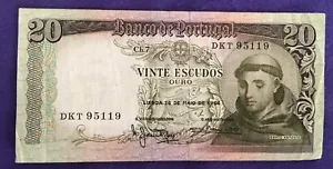 PORTUGAL 1964 SAN ANTONIO 20 ESCUDO NOTE - Picture 1 of 2
