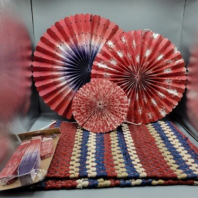 Set Of Red, White & Blue Table Runner & Set Of 3 Bunting Decorations X2 - Image 1 of 4