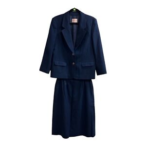 Pendleton Wool Suit Womens 14 Blazer Skirt Navy Blue USA Vintage 70's 2 Button