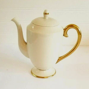 Vintage FLINTRIDGE Coffee Pot with Lid Montrose Ivory Gold Trim 4 cup Tea Pot - Picture 1 of 12