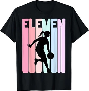 11th Birthday Retro Basketball Player 11 Years Old Girls Gift Unisex T-Shirt - Picture 1 of 3