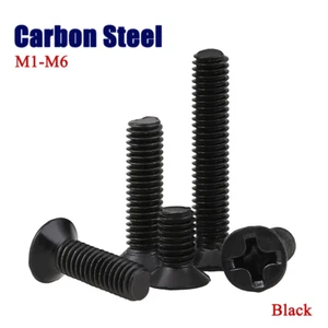 M1-M6 Phillips Countersunk Screw Flat Head Bolts Carbon Steel Blacked L:3-50mm - Picture 1 of 95