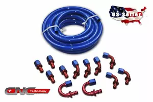 AN-10 Push Lock Fuel Hose Blue 20FT AN10 Push On Loc 10 Fittings Kit Set - Picture 1 of 8