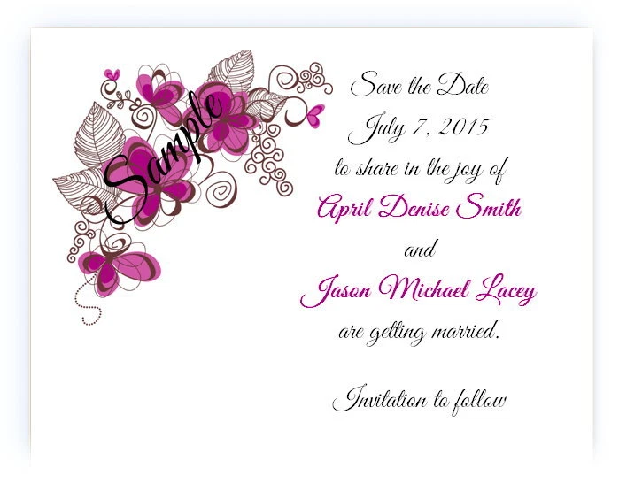 100 tarjetas personalizadas de boda rosa/púrpura florales para guardar la fecha  Foto 1 de 1