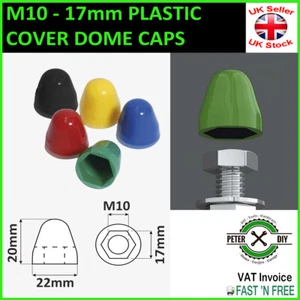 M10 - 17mm PLASTIC COVER DOME CAPS FOR HEXAGON BOLT NUTS Red Yellow Green - Picture 1 of 1