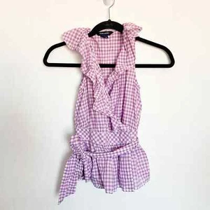 Ralph Lauren Gingham Checkered Ruffle Sleeveless Wrap Top Girls 10 Purple - Picture 1 of 4